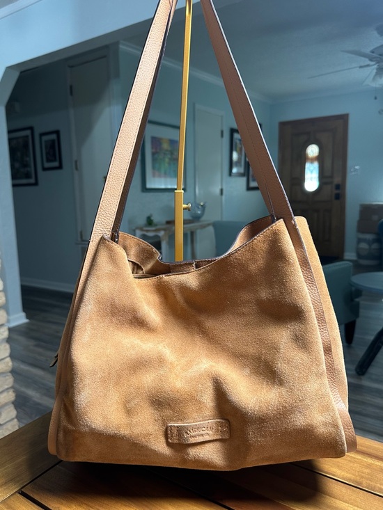 American Leather Co. Handbags - Suede Slouchy Shoulder Bag in Camel Brown